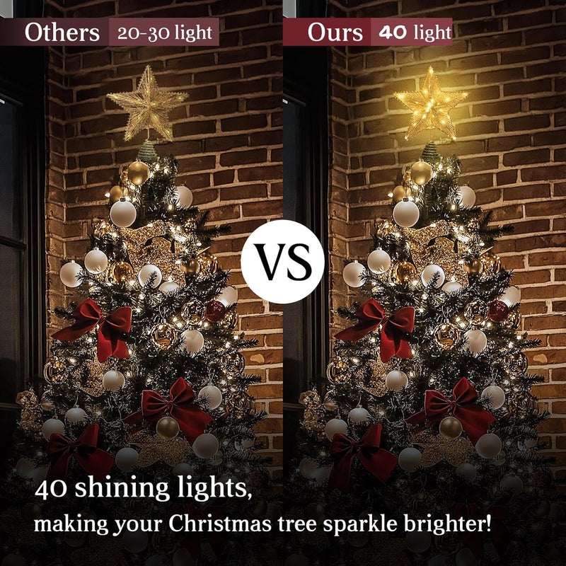 WVSAFV Christmas Tree Topper Star Gold, Christmas Tree Toppers with 40 Coloured & Warm LED Lights, Tradition Tree Topper Star for Home Holiday Xmas Tree Christmas Decor, Glitter Gold - Image 3